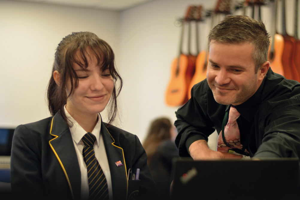 A classroom music lesson at Malcolm Arnold Academy, Northampton